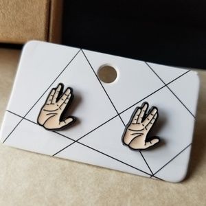 Sold:New STAR TREK VULCAN SALUTE hand earrings